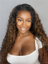 Natural For Hair Pre Series 7x5 Brown Highlights Water Wave Wig With 100% Human Hair