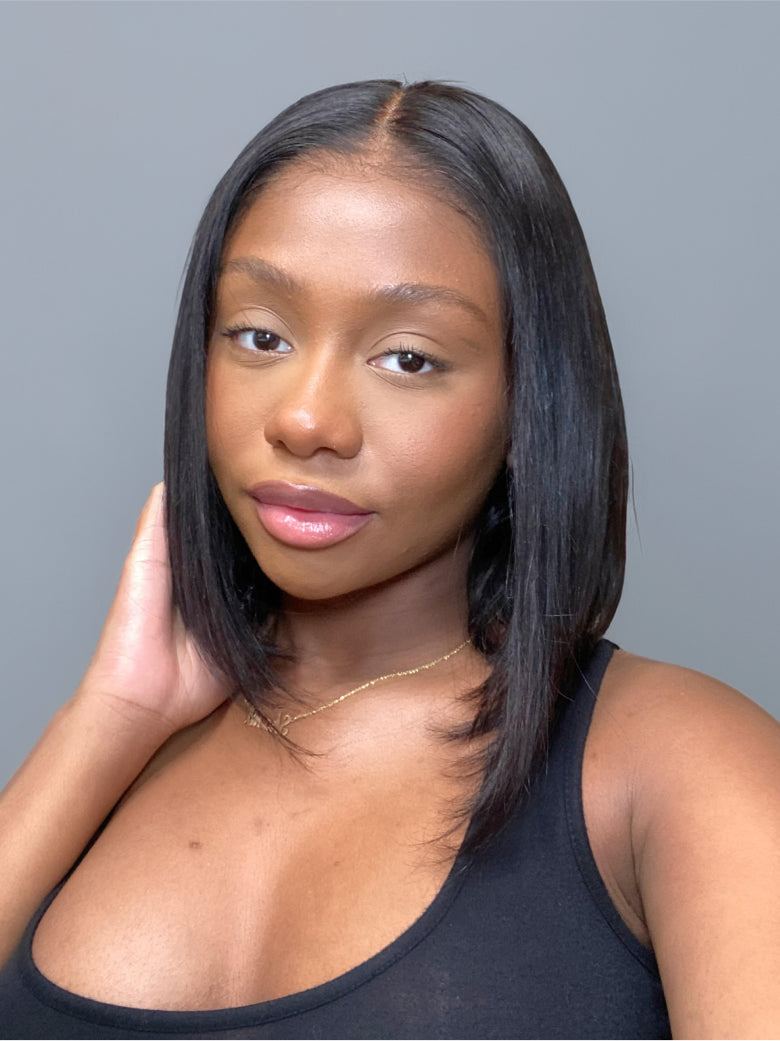 Natural For Hair Pre Series 4x4 Black & Highlight Straight Bob Wigs With 100% Human Hair