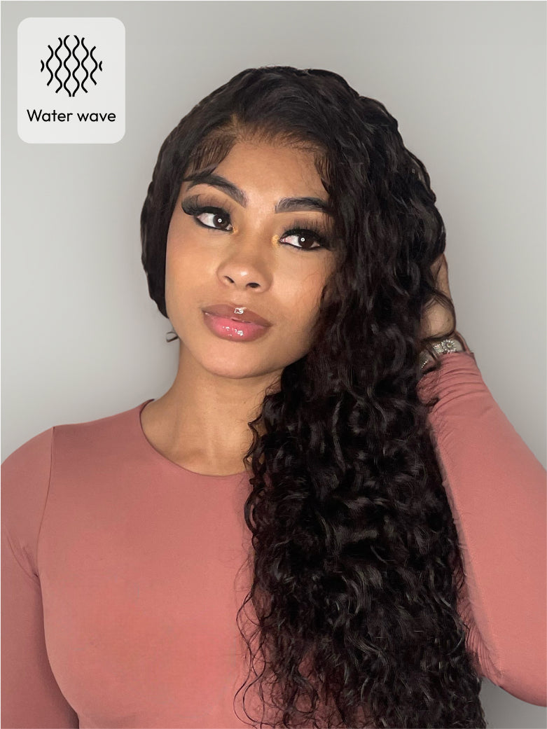 Natural For Hair Pre Series 7x5 Black & Reddish Brown Water & Deep Wave Wig With 100% Human Hair