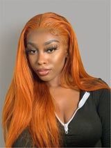 Natural For Hair 13x0.5 T Mid Part Burgundy & Highlight & Ginger Straight Wig With 100% Human Hair