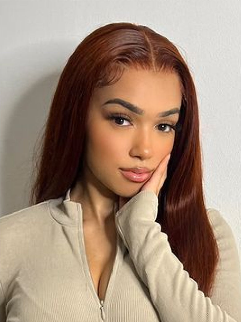 Natural For Hair Pre Series 5x5 Reddish Brown& Burgundy Straight Wig With 100% Human Hair