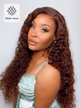 Natural For Hair 13x4 Black & Reddish Brown Water&Deep Wave Wig With 100% Human Hair