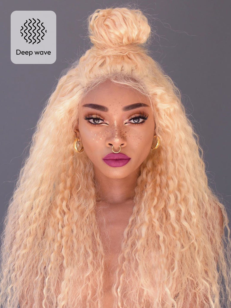 Natural For Hair 13x4 Blonde & Ginger Water & Deep Wave Wig With 100% Human Hair