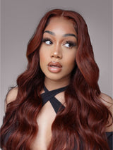 Natural For Hair 13x0.5 T Mid Part Highlight & Blonde & Burgundy Body Wave Wig With 100% Human Hair