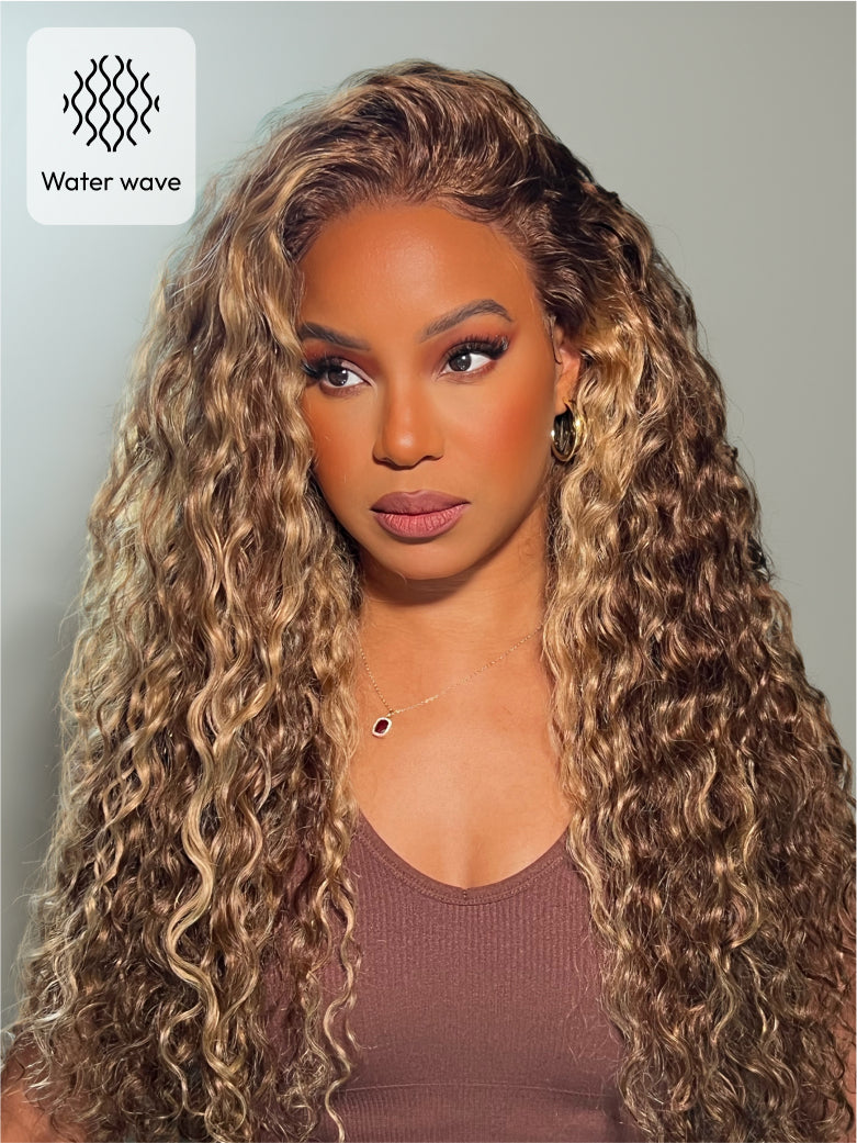 Natural For Hair Pre Series 13x4 Blonde Highlight Water & Deep Wave Wig With 100% Human Hair