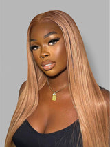 Natural For Hair Pre Series 7x5 Honey Blonde & Burgundy Straight Wig With 100% Human Hair