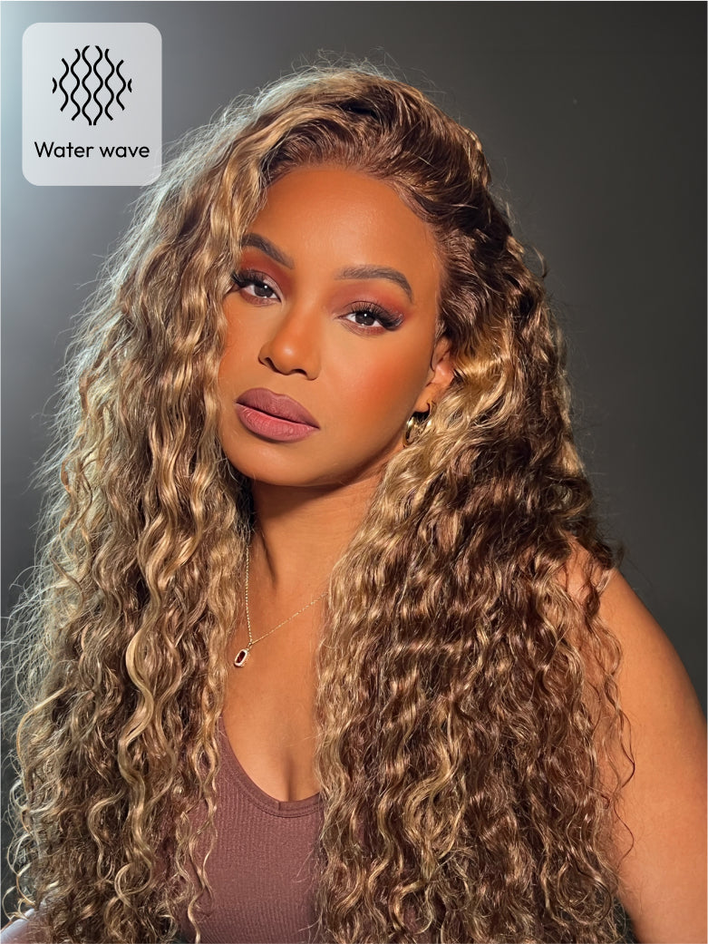 Natural For Hair Pre Series 13x4 Blonde Highlight Water & Deep Wave Wig With 100% Human Hair