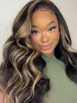 Natural For Hair 13x4 Highlights Body Wave Wig With 100% Human Hair