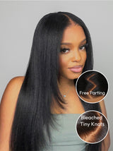 Natural For Hair 13x4 Black & Reddish Brown & Highlight Yaki Straight Wig With 100% Human Hair