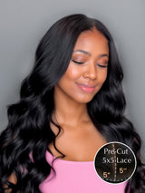 Natural For Hair Pre Series 5x5 Black& Ginger Body Wave Wig With 100% Human Hair