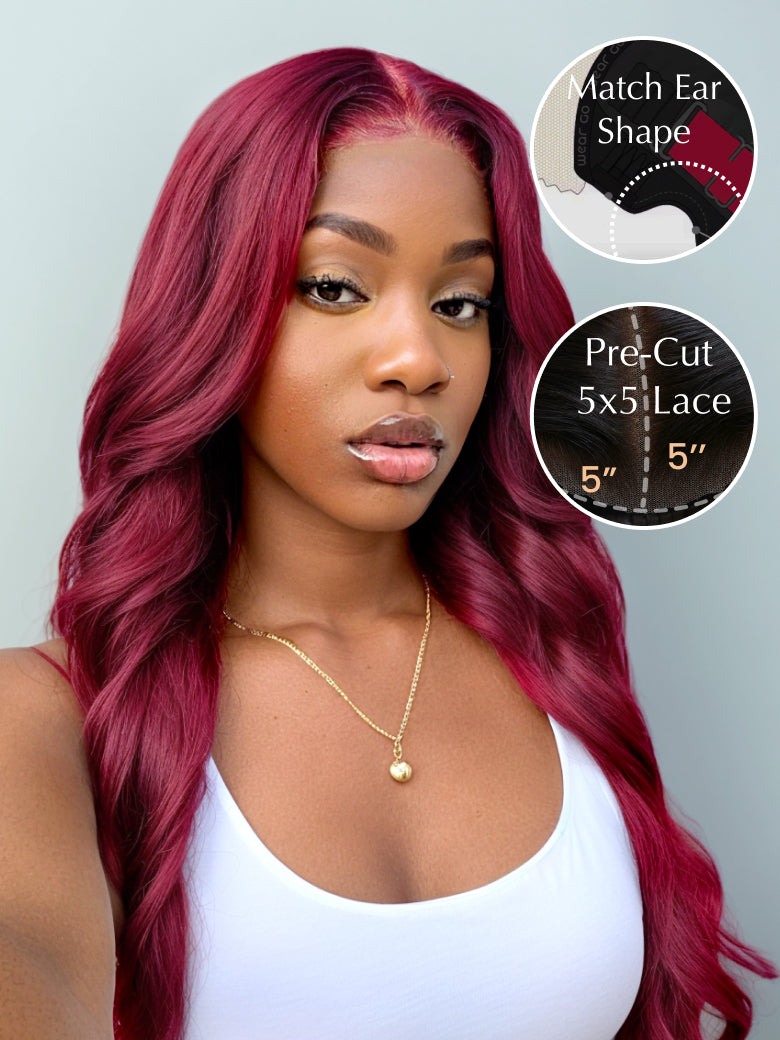 Natural For Hair Pre Series 5x5 Burgundy & Highlight & Blonde Body Wave Wig With 100% Human Hair