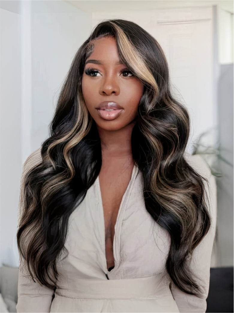 Natural For Hair Pre Series 7x5 Blonde Highlight Body Wave Wig With 100% Human Hair