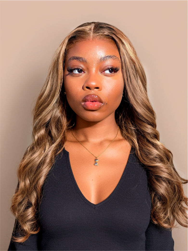 Natural For Hair Pre Series 7x5 Blonde & Highlight Body Wave Wig With 100% Human Hair