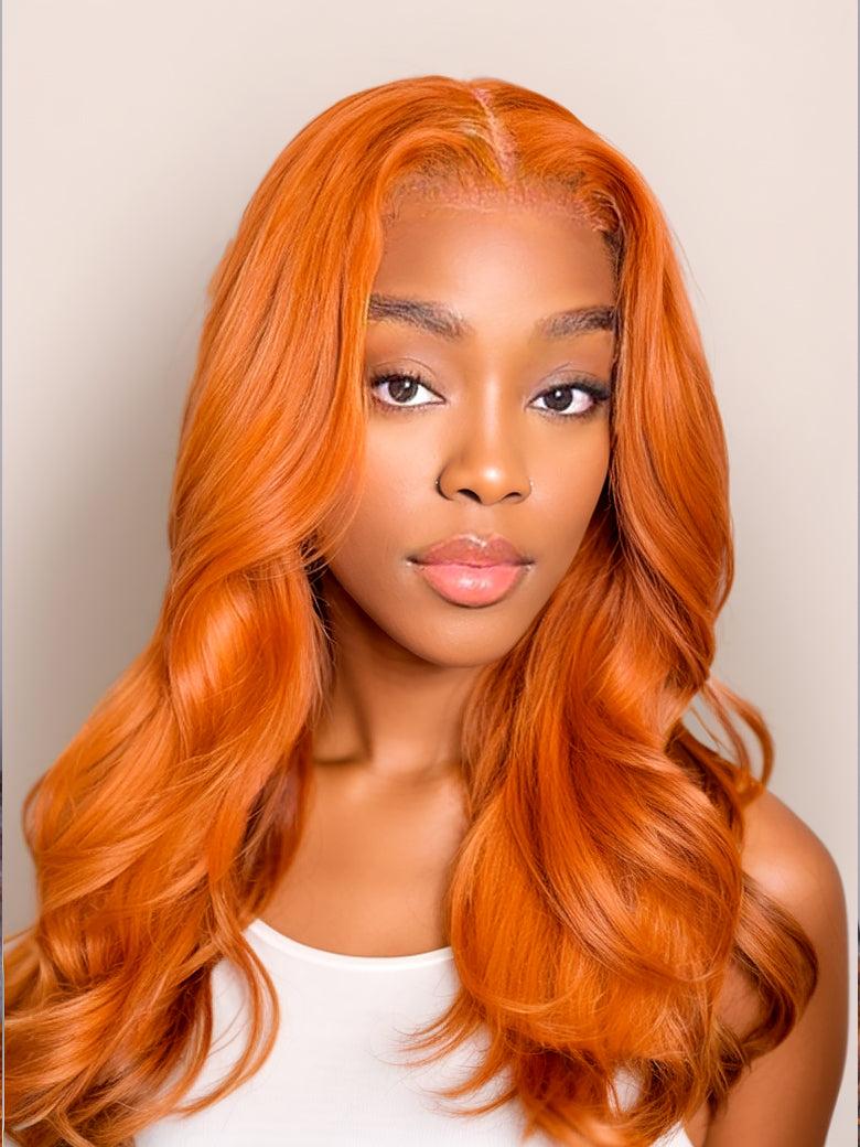 Natural For Hair T Mid Part Ginger Body Wave Wig With 100% Human Hair