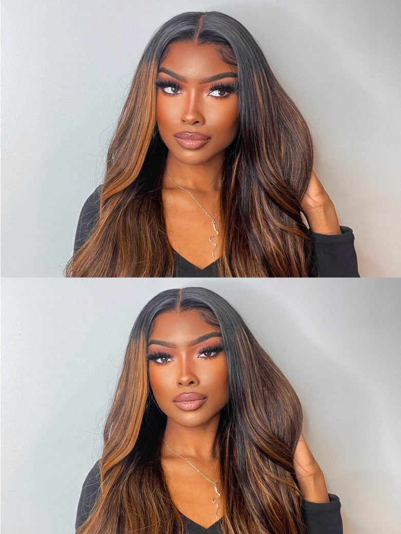 Natural For Hair Pre Series 13x4 Brown & Blonde Highlights Body Wave Wig With 100% Human Hair