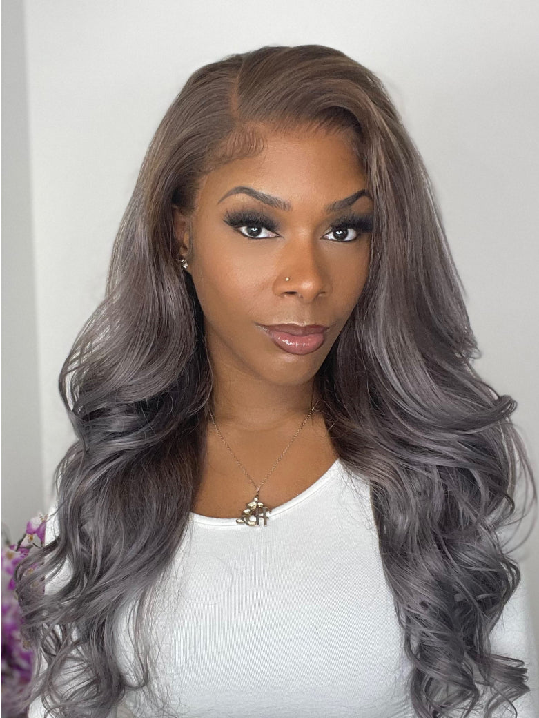 Natural For Hair Pre Series 13x4 Trendsetting Ash Gray Ombre Body Wave Wig With 100% Human Hair