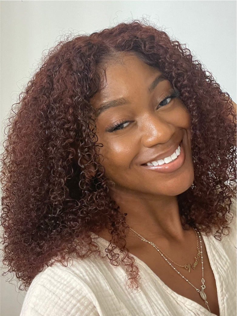 Natural For Hair Pre Series 4x4 Light Brown & Reddish Brown Jerry Curly Bob Wigs With 100% Human Hair