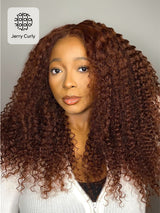 Natural For Hair 13x0.5 T Mid Part Black & Reddish Brown Jerry&Kinky Curly Wig With 100% Human Hair