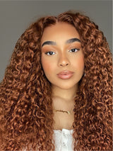 Natural For Hair Pre Series 5x5 Brown & Highlight & Burgundy Jerry Curly Wig With 100% Human Hair