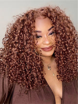 Natural For Hair Pre Series 7x5 Brown & Highlights & Burgundy Jerry Curly Wig With 100% Human Hair