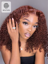 Natural For Hair Pre Series 13x4 Reddish Brown & Highlight Jerry&Kinky Curly Wig With 100% Human Hair