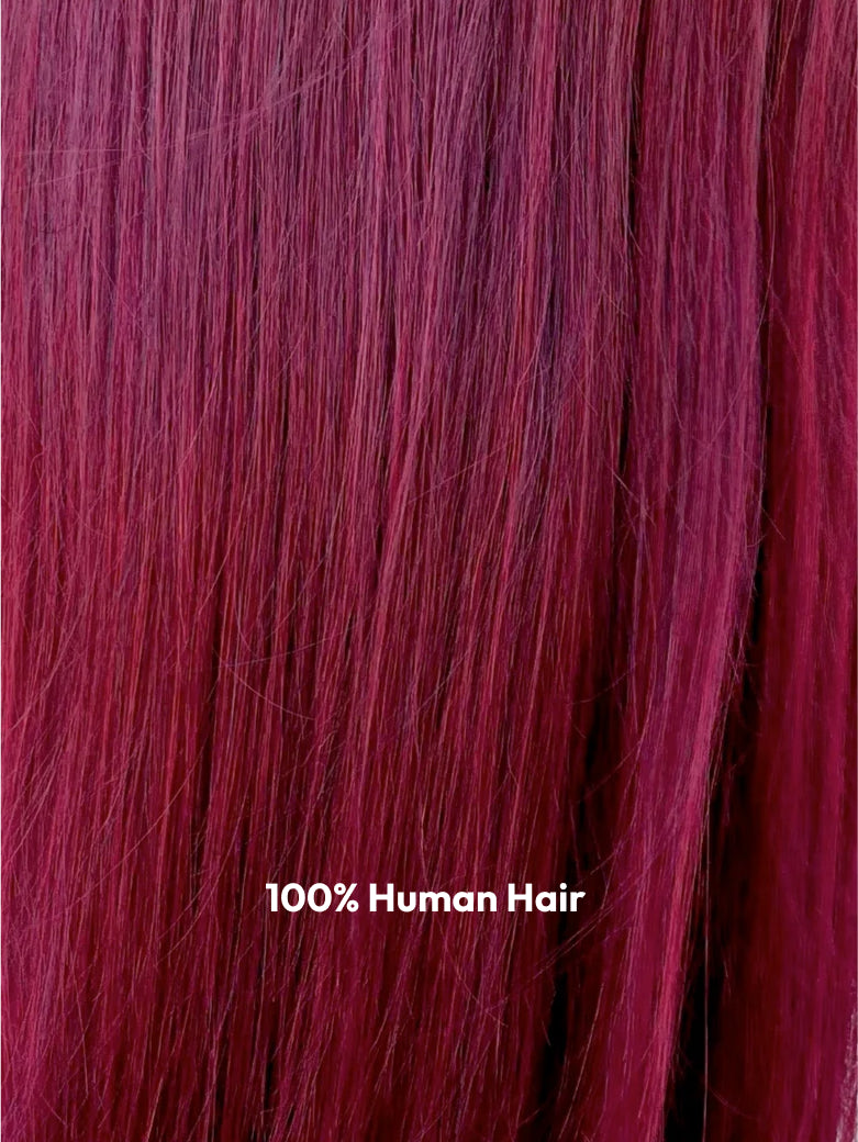 Natural For Hair 13x0.5 T Mid Part Burgundy & Highlight & Ginger Straight Wig With 100% Human Hair