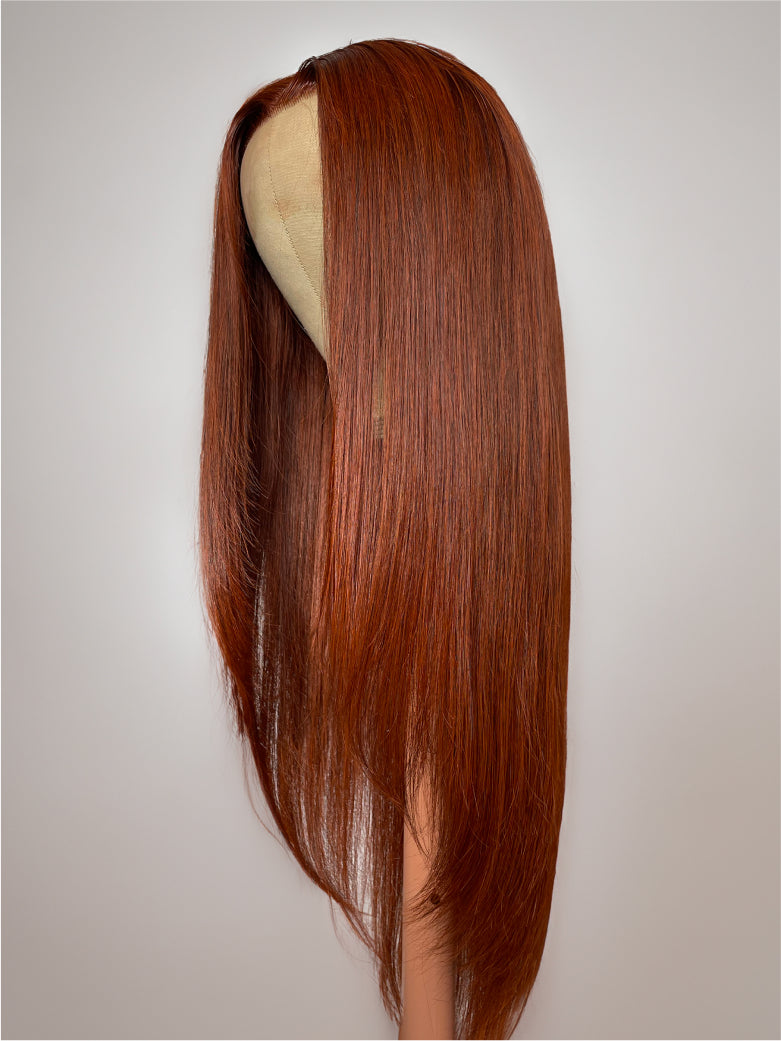 Natural For Hair Pre Series 5x5 Reddish Brown& Burgundy Straight Wig With 100% Human Hair