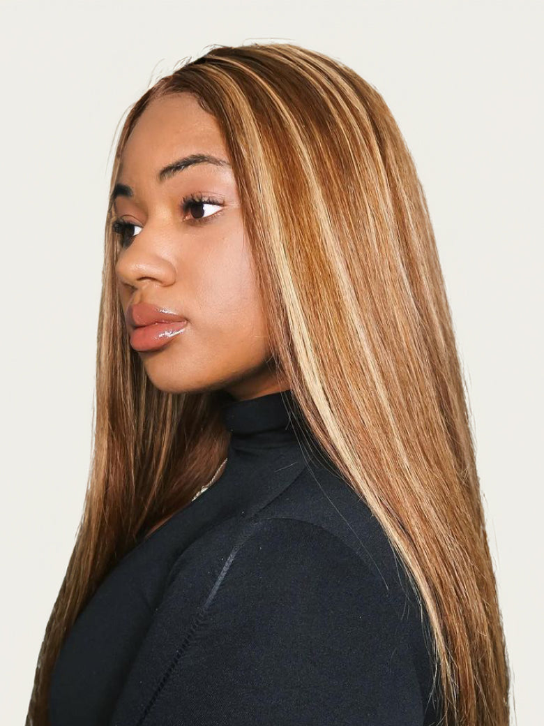 Natural For Hair Pre Series 7x5 Blonde Highlight Straight Wig With 100% Human Hair