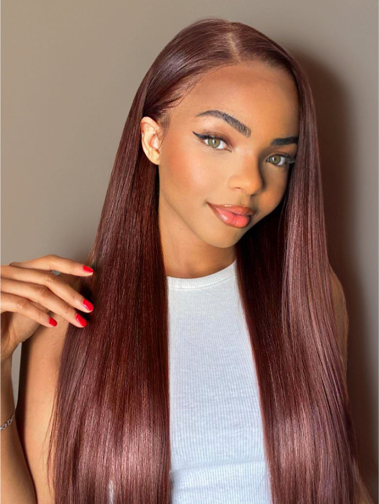 Natural For Hair Pre Series 13x4  Reddish Brown& Ginger Straight Wig With 100% Human Hair