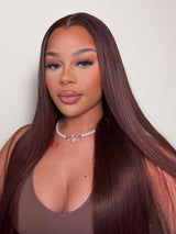 Natural For Hair 13x4 Highlight & Burgundy Straight Wig With 100% Human Hair