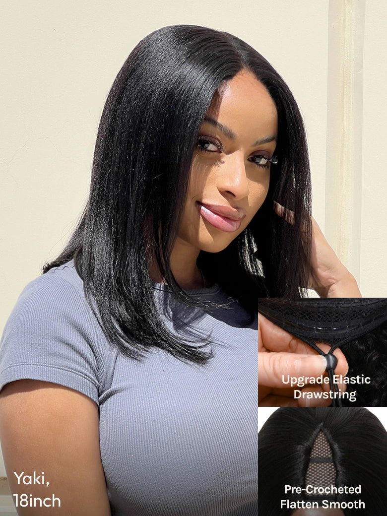 Natural For Hair  V-Part 2.0 Yaki  Straight Glueless  Wigs Black Women natural hair