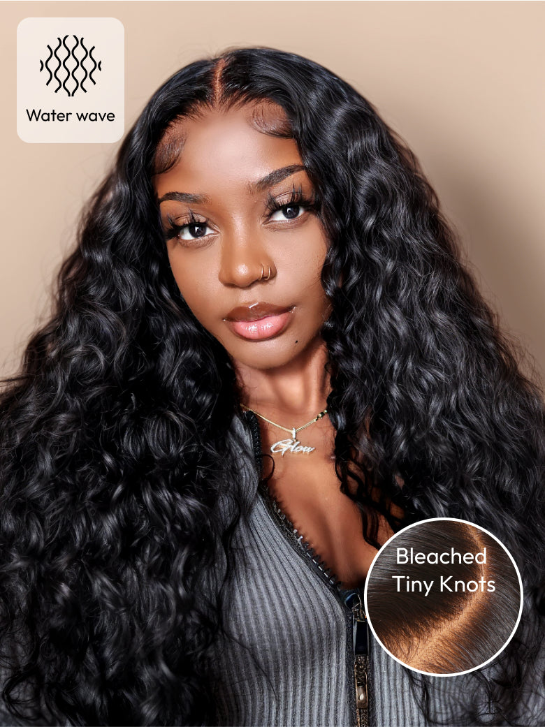 Natural For Hair 13x0.5 T Mid Part Black Water&Deep Wave Wig With 100% Human Hair