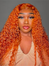 Natural For Hair 13x0.5 T Mid Part Reddish Brown&Highlight&Ginger Water Wave Wig With 100% Human Hair