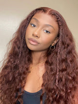 Natural For Hair 13x0.5 T Mid Part Reddish Brown&Highlight&Ginger Water Wave Wig With 100% Human Hair