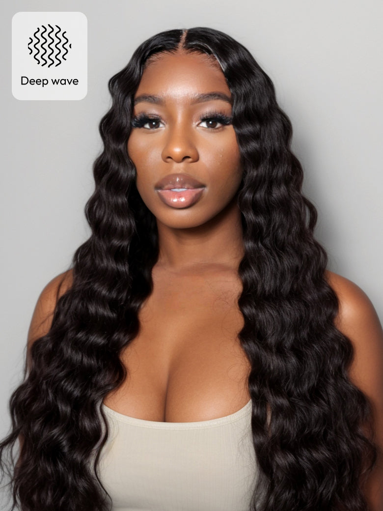 Natural For Hair Pre Series 13x4 Black & Reddish Brown Water&Deep Wave Wig With 100% Human Hair