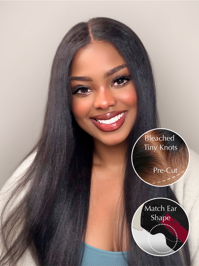 Natural For Hair Pre Series 5x5 Black Yaki Straight Wig With 100% Human Hair