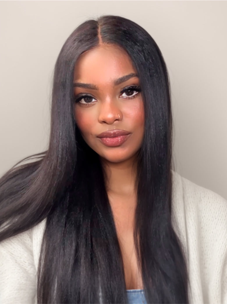 Natural For Hair Pre Series 5x5 Black Yaki Straight Wig With 100% Human Hair